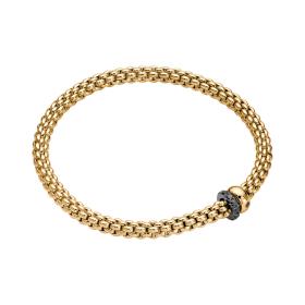 Gelbgold, Armschmuck, FOPE Solo Flex'it Armband mit zwei Rondellen und schwarzer Pavé-Fassung 62406BX_PN_G_1GX_0XS