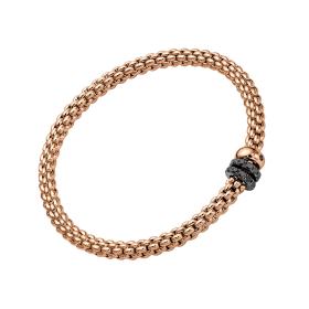 Roségold, Armschmuck, FOPE Solo Flex'it Armband mit drei Rondellen und schwarzem Pavébesatz 62506BX_PN_R_11R_0XS