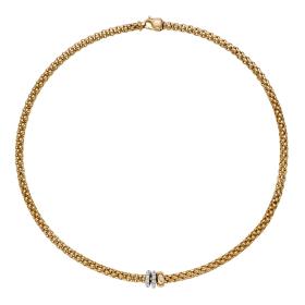 Weißgold, Halsschmuck, FOPE Solo Kette mit drei Rondellen und Pavébesatzt 62506CX_PB_G_BBG_043
