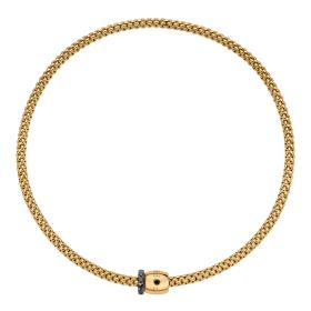 Gelbgold, Halsschmuck, FOPE Solo Flex'it Halskette mit dekorativem Verschluss und schwarzem Diamantpavé 62606CX_PN_G_X1X_034