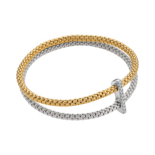 Gelbgold &amp;amp; Weißgold, Armschmuck, FOPE Prima doppeltes Mesh-Armband mit Diamantpavé, Ref: 74008BX_BB_2_XBX_0XS