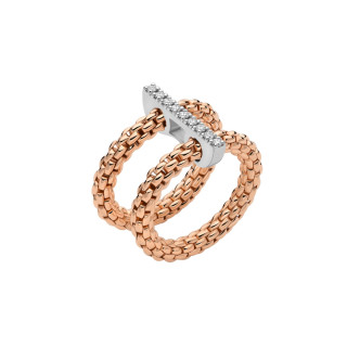 Roségold, Ringe, FOPE Prima doppelter Mesh-Ring mit Diamantpavé, Ref: 74008AX_BB_R_XBX_0XS