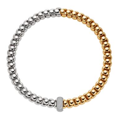 Halsschmuck, Weißgold, FOPE Luna zweifarbige Halskette mit Pavé Diamanten