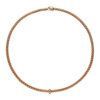 Halsschmuck, Roségold, FOPE Solo Halskette mit weißem Diamanten
