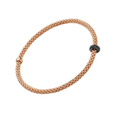 Armschmuck, Roségold, FOPE Prima Flex'it Armband mit schwarzen Diamanten