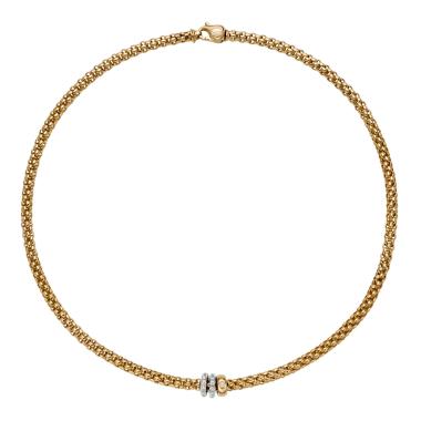 Halsschmuck, Weißgold, FOPE Solo Kette mit drei Rondellen und Pavébesatzt