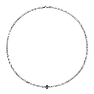 Halsschmuck, Weißgold, FOPE Prima Halskette mit schwarzen Diamanten