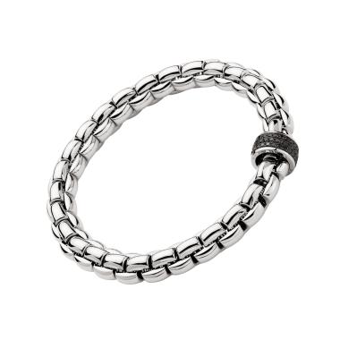 Armschmuck, Weißgold, FOPE Eka Flex'it Armband mit schwarzen Diamanten
