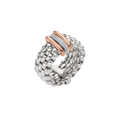 Ringe, Weißgold, FOPE Panorama zweifarbiger Flex'it Ring mit flachem Kettengeflecht