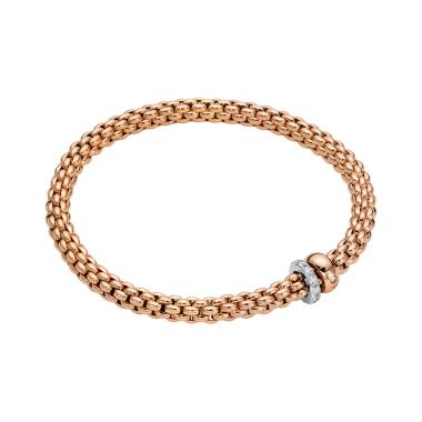 Armschmuck, Weißgold, FOPE Solo Flex'it Armband mit zwei Rondellen und Pavé-Fassung