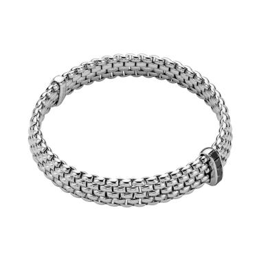 Armschmuck, Weißgold, FOPE Panorama Flex'it Armband mit schwarzen Diamanten