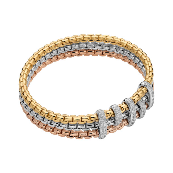         Gelbgold &amp; Roségold &amp; Weißgold, Armschmuck, FOPE Eka Flex'it Armband mit Diamantpavé