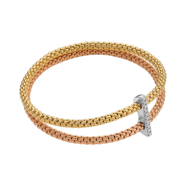         Gelbgold &amp; Roségold &amp; Weißgold, Armschmuck, FOPE Prima doppeltes Mesh-Armband mit Diamantpavé