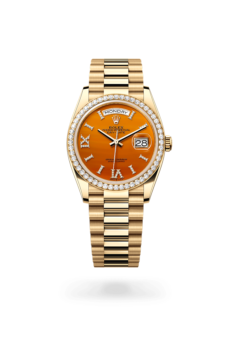 Rolex Day-Date 36 M128348RBR-0049 Herrenuhr / Damenuhr - Oyster, 36 mm, Gelbgold mit Diamanten
